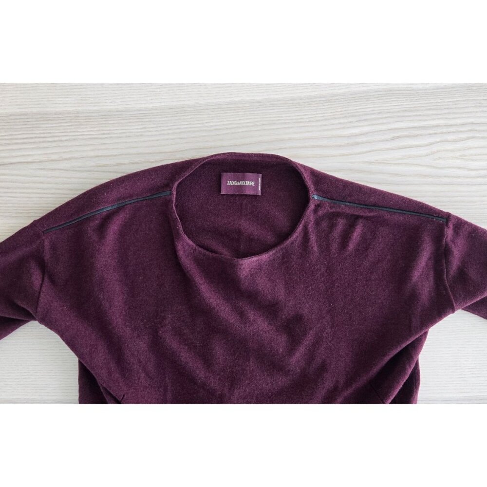 Zadig & Voltaire Burgundy Wool Cashmere Sweater with Leather Detail - Picture 5 of 10